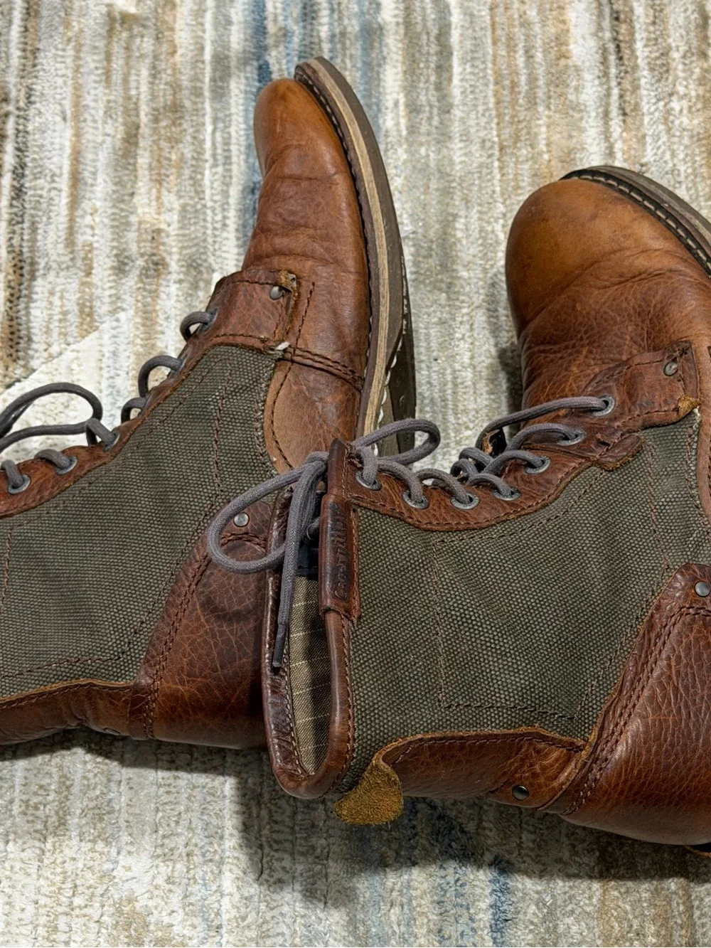 Caterpillar Men's Brown Leather and Olive Canvas Chukka Boots